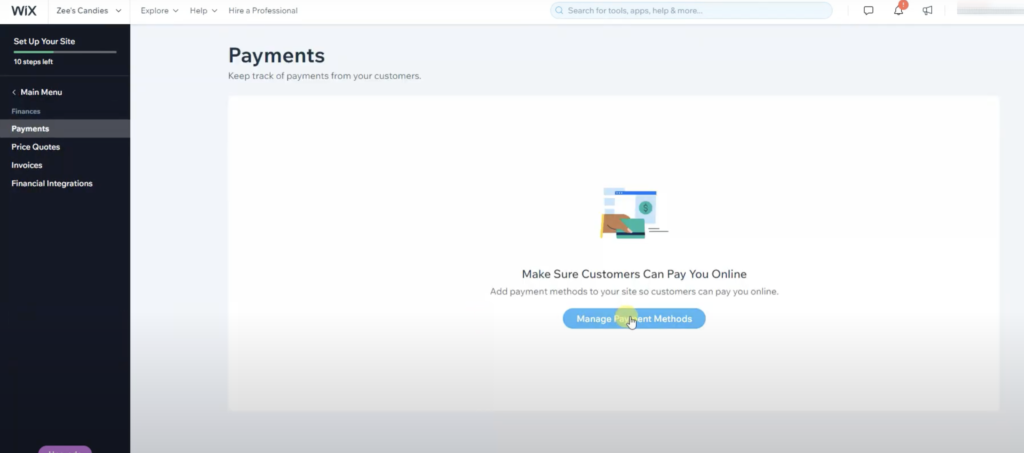 11. Wix manage payment method