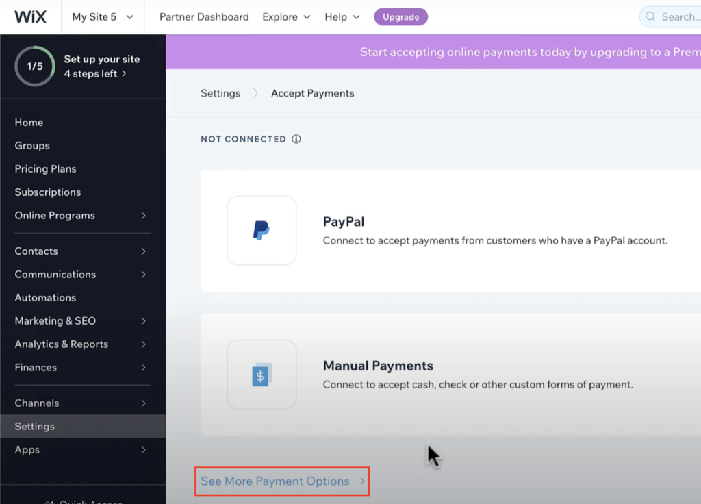 19. Wix Payment Option