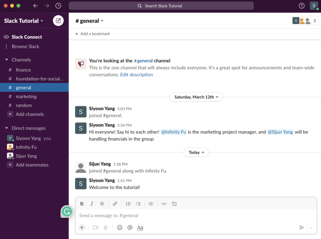 2. Slack channel