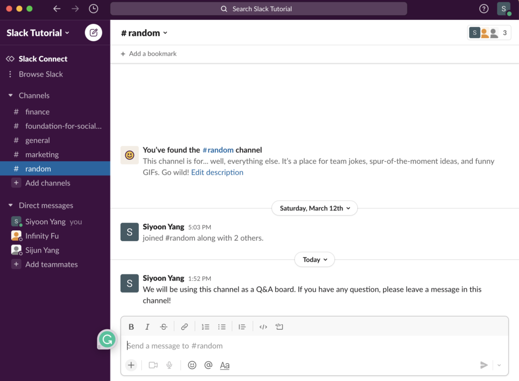 3. Slack channel