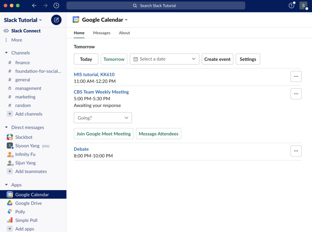 43. Google Calendar on Slack